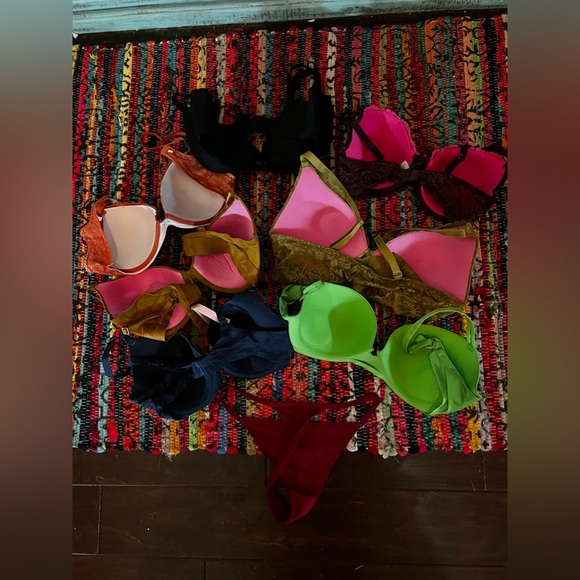 💜 VICTORIAS SECRET EUC PADDED PUSH-UP BRA PANTIES LOT OF 8 36D LARGE XL - Picture 6 of 8